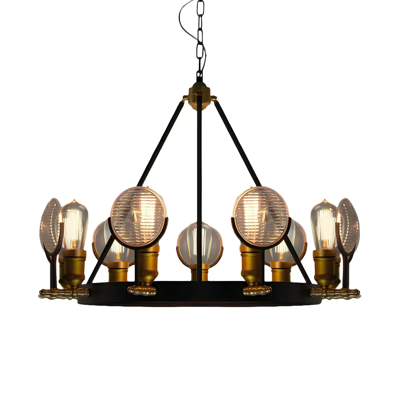 Grid Glass Lens Chandelier Lamp Vintage 6/9/12 Lights Restaurant Hanging Light Kit in Black