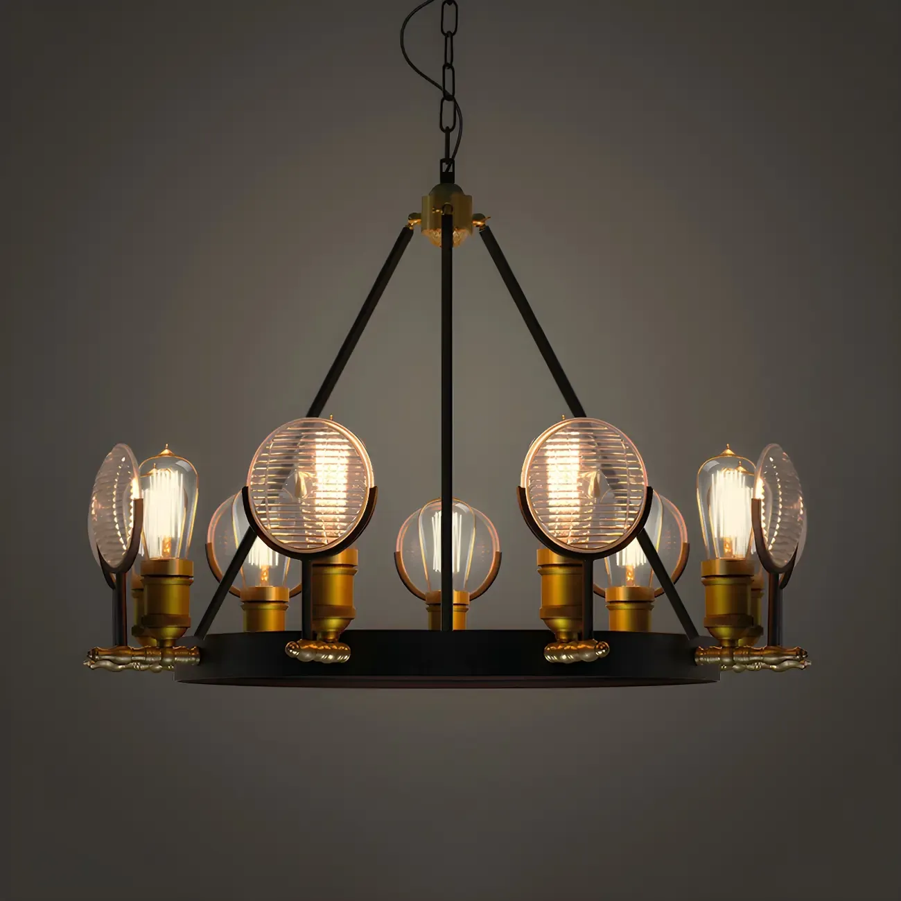 Grid Glass Lens Chandelier Lamp Vintage 6/9/12 Lights Restaurant Hanging Light Kit in Black