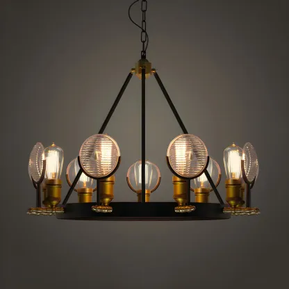 Grid Glass Lens Chandelier Lamp Vintage 6/9/12 Lights Restaurant Hanging Light Kit in Black