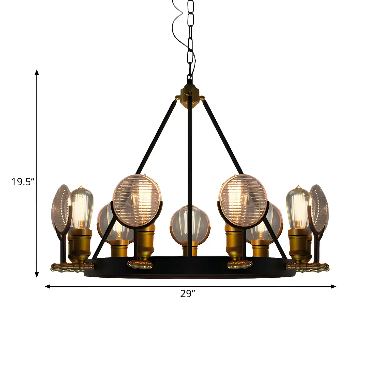 Grid Glass Lens Chandelier Lamp Vintage 6/9/12 Lights Restaurant Hanging Light Kit in Black