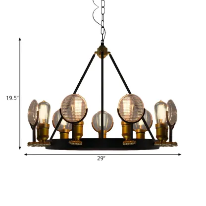 Grid Glass Lens Chandelier Lamp Vintage 6/9/12 Lights Restaurant Hanging Light Kit in Black