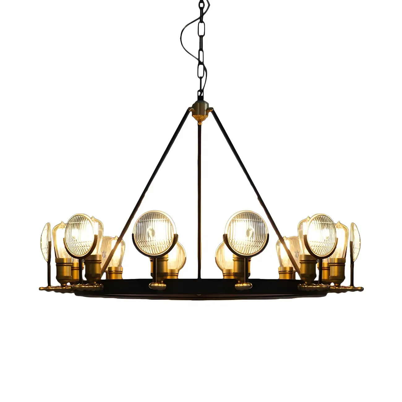 Grid Glass Lens Chandelier Lamp Vintage 6/9/12 Lights Restaurant Hanging Light Kit in Black