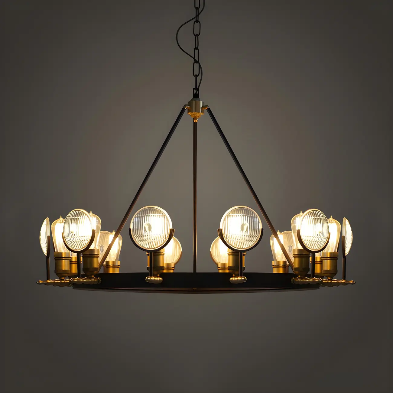 Grid Glass Lens Chandelier Lamp Vintage 6/9/12 Lights Restaurant Hanging Light Kit in Black | homeyfad