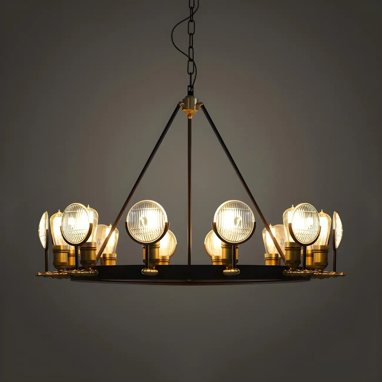 Grid Glass Lens Chandelier Lamp Vintage 6/9/12 Lights Restaurant Hanging Light Kit in Black