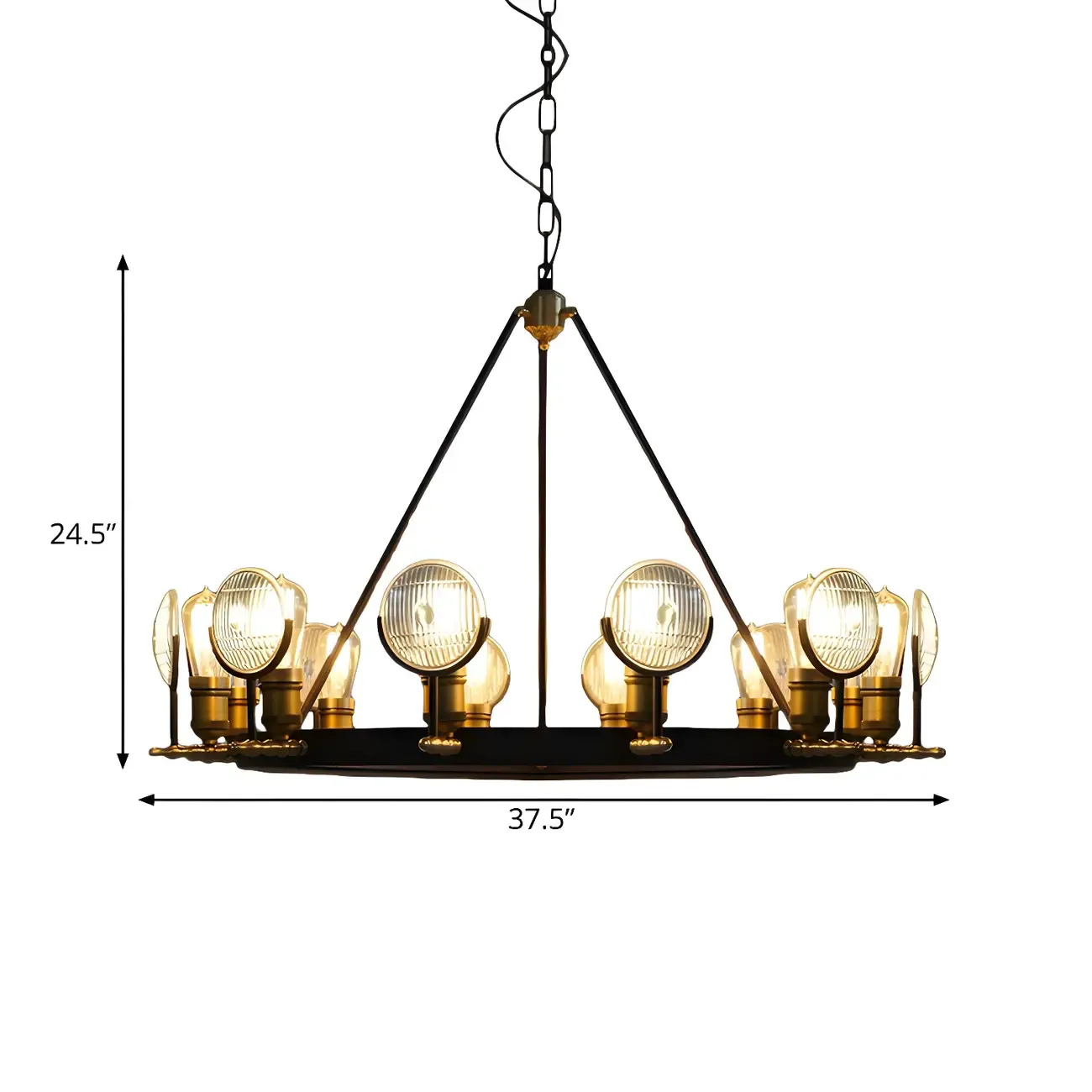 Grid Glass Lens Chandelier Lamp Vintage 6/9/12 Lights Restaurant Hanging Light Kit in Black