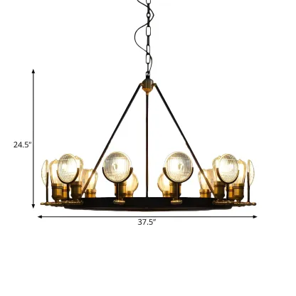 Grid Glass Lens Chandelier Lamp Vintage 6/9/12 Lights Restaurant Hanging Light Kit in Black