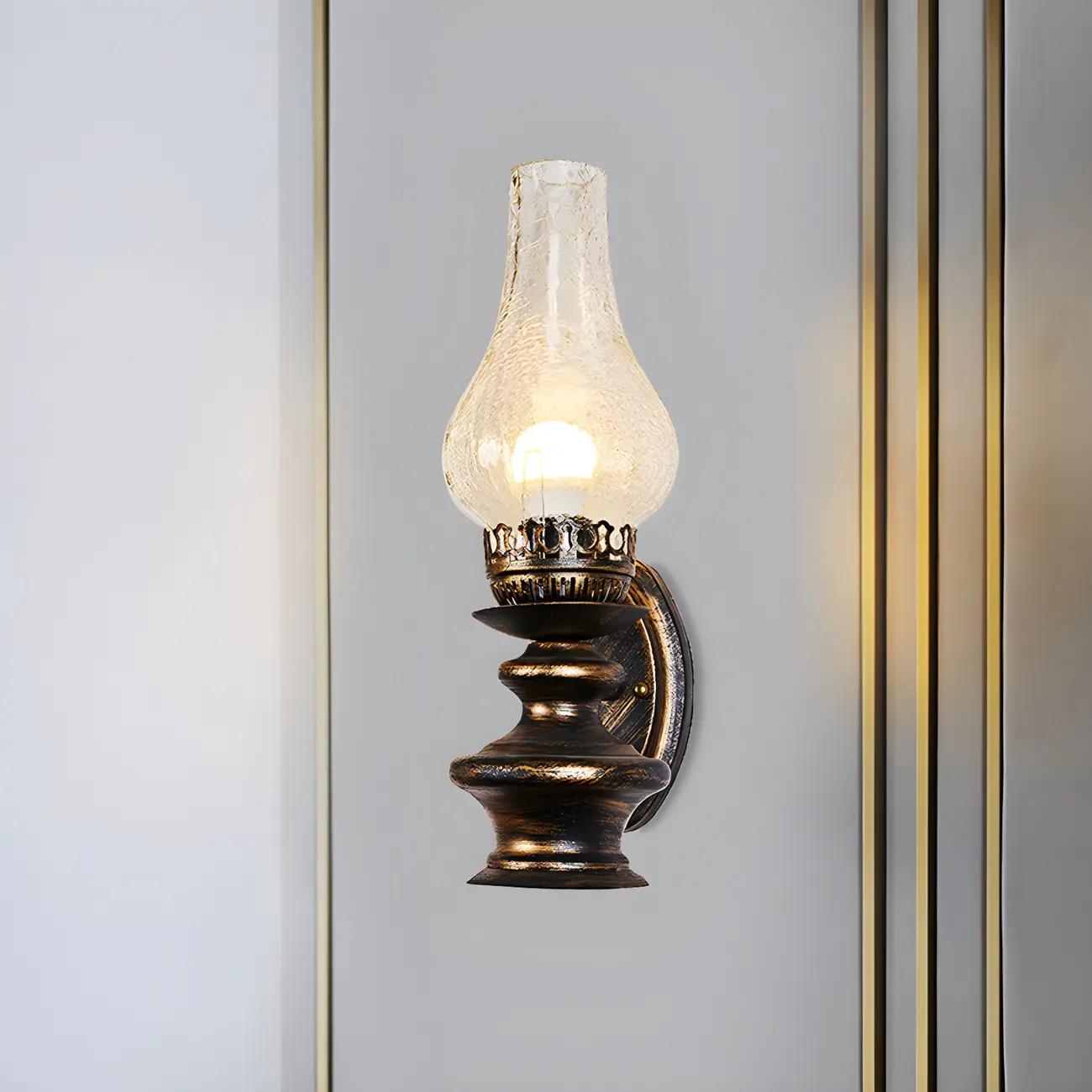 Vintage Crackle Glass Brass Wall Sconce Light Fixture Image - 3 | homeyfad