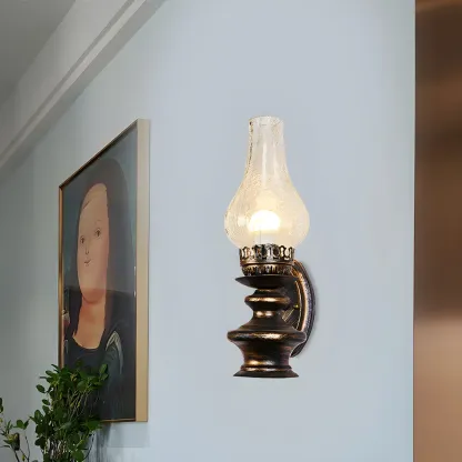 Vintage Crackle Glass Brass Wall Sconce Light Fixture Image - 1