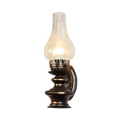 Vintage Crackle Glass Brass Wall Sconce Light Fixture Image - 4