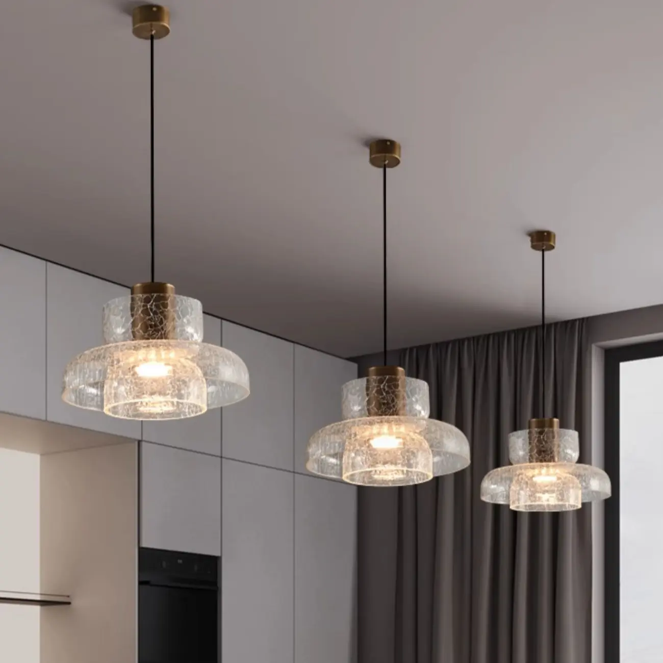 Modern Amber Crackle Glass Warm LED Pendant Light Image - 2 | homeyfad