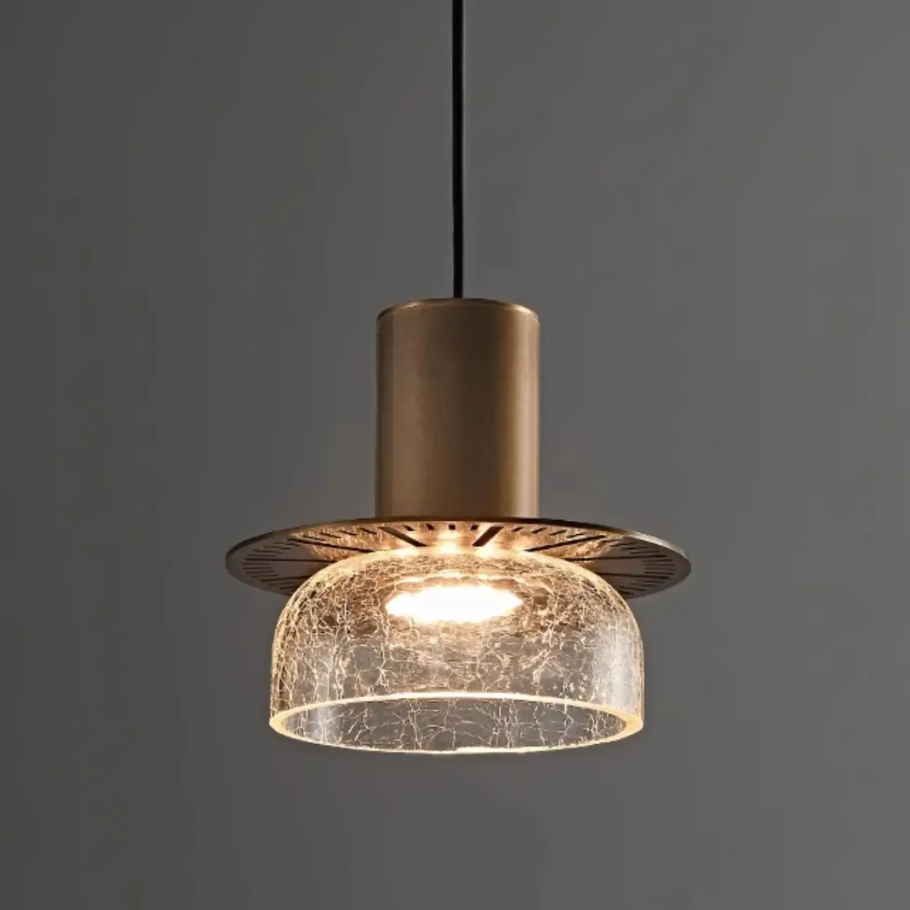 Modern Amber Crackle Glass Warm LED Pendant Light Image - 5