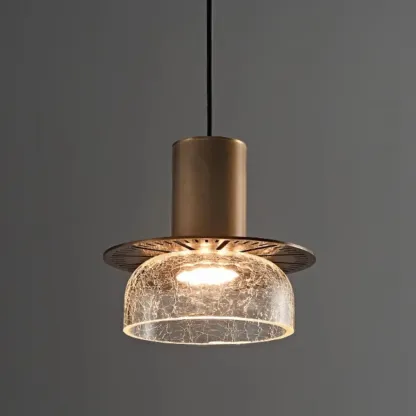Modern Amber Crackle Glass Warm LED Pendant Light Image - 5