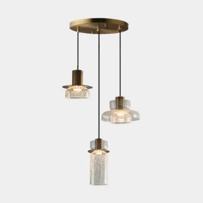 Modern Amber Crackle Glass Warm LED Pendant Light Image - 13