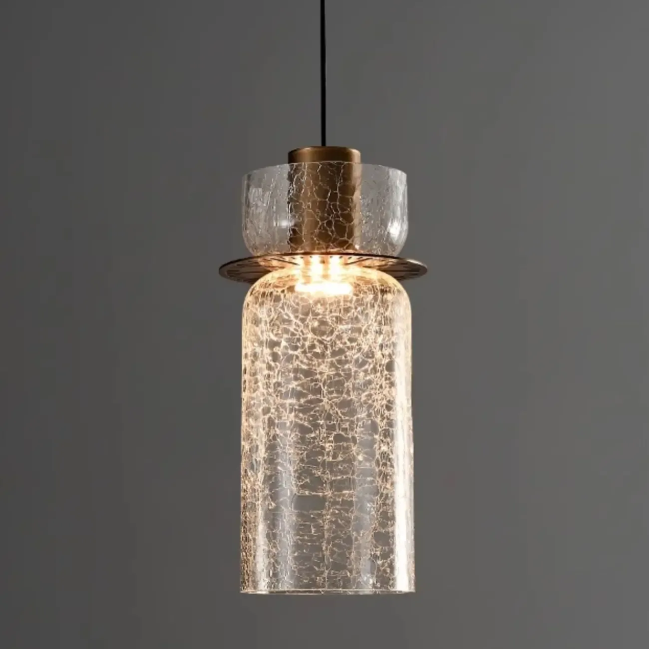 Modern Amber Crackle Glass Warm LED Pendant Light Image - 3