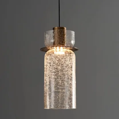 Modern Amber Crackle Glass Warm LED Pendant Light Image - 3