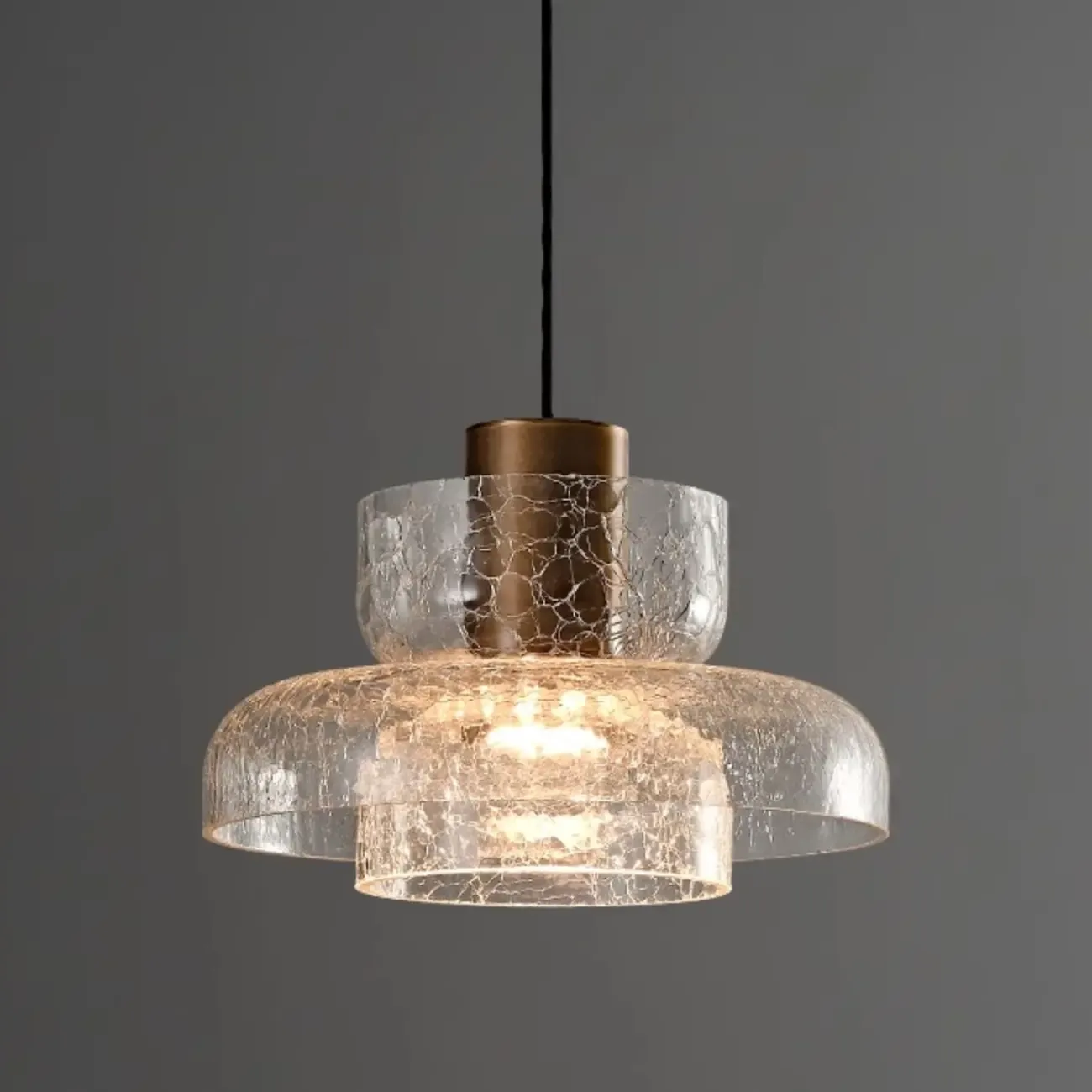 Modern Amber Crackle Glass Warm LED Pendant Light Image - 4