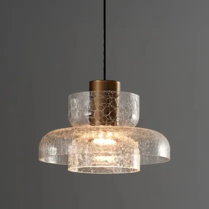 Modern Amber Crackle Glass Warm LED Pendant Light Image - 4