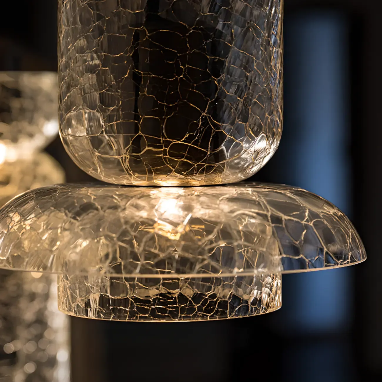 Modern Amber Crackle Glass Warm LED Pendant Light Image - 7