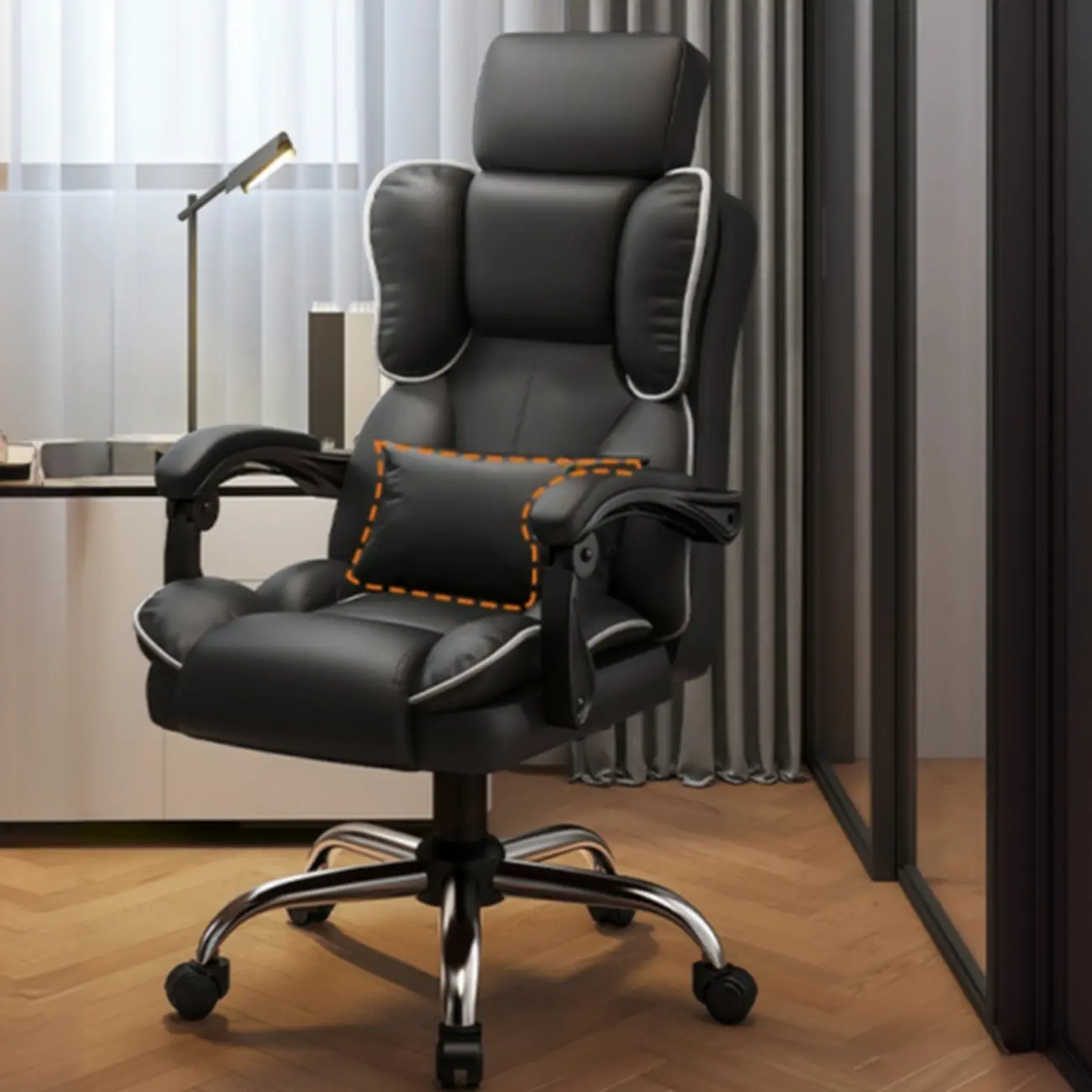 Ergonomic Brown Leather Reclining Upholstered Office Chair Image - 2 | homeyfad