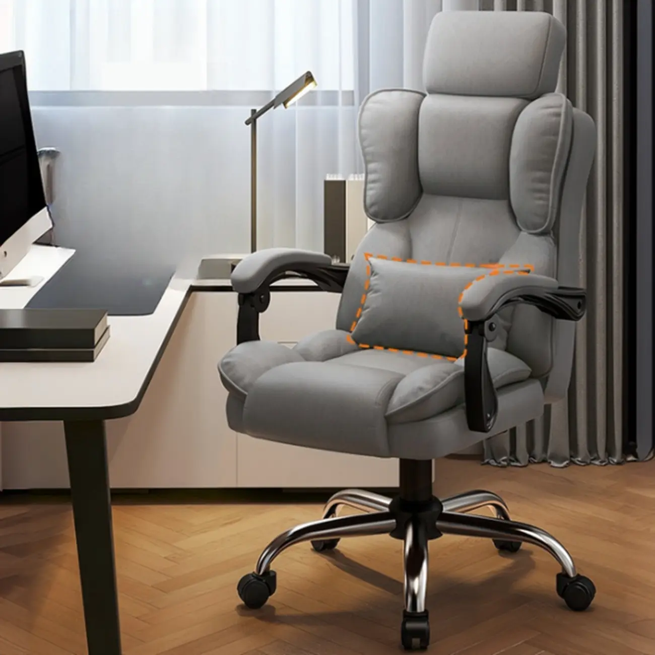 Ergonomic Brown Leather Reclining Office Chair Image - 5 | homeyfad