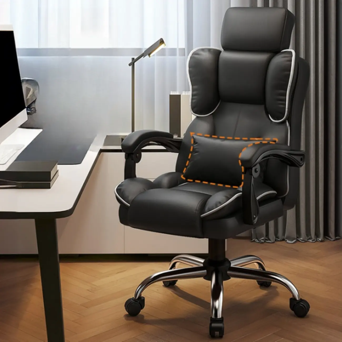 Ergonomic Brown Leather Reclining Office Chair Image - 3 | homeyfad