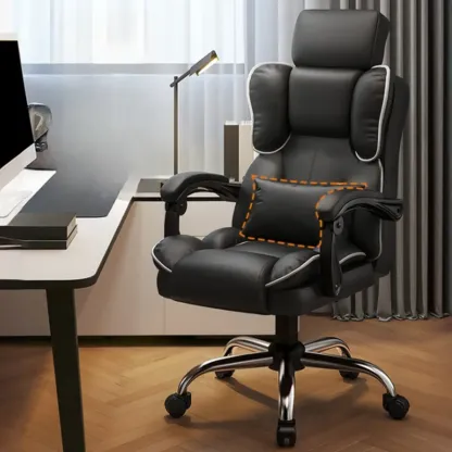 Ergonomic Brown Leather Reclining Office Chair Image - 3