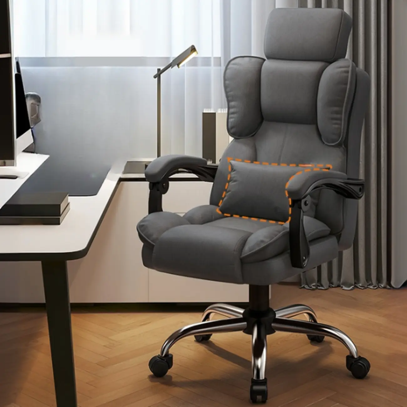 Ergonomic Brown Leather Reclining Office Chair Image - 6 | homeyfad