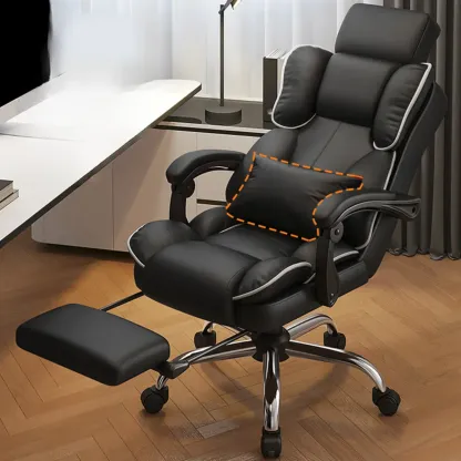 Ergonomic Brown Leather Reclining Office Chair Image - 7