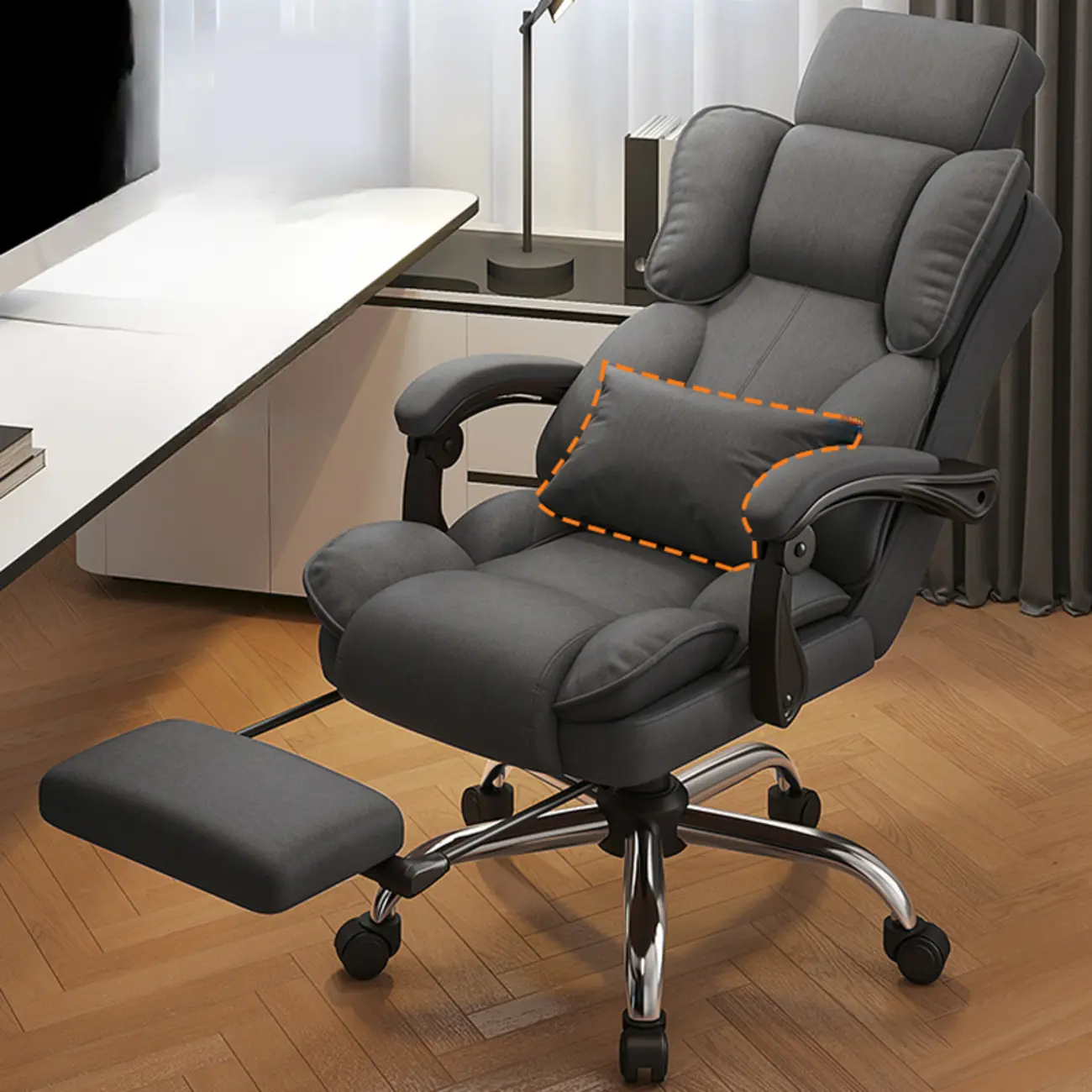 Ergonomic Brown Leather Reclining Office Chair Image - 13 | homeyfad