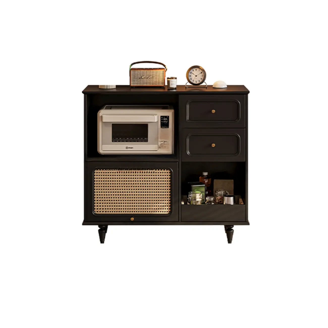 Black Rattan Kitchen Storage Sideboard with Drawers Image - 4 | homeyfad