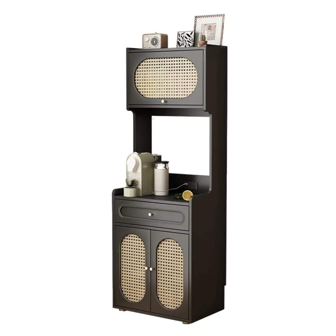 Black Rattan Kitchen Storage Sideboard with Drawers Image - 15