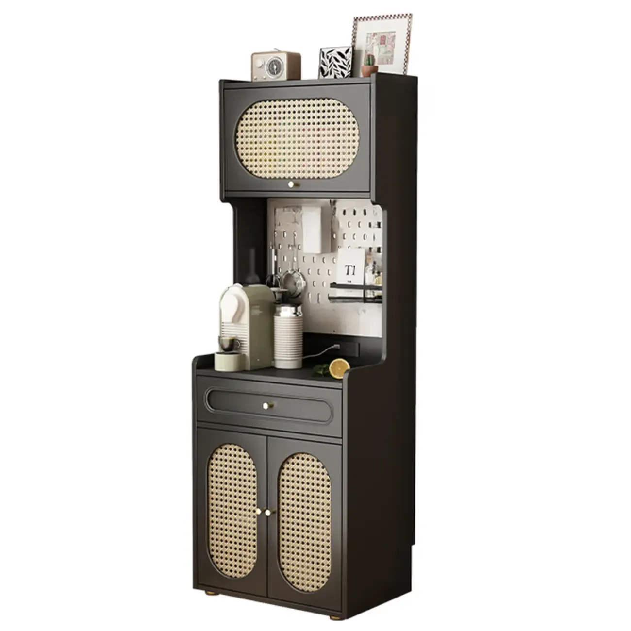 Black Rattan Kitchen Storage Sideboard with Drawers Image - 16