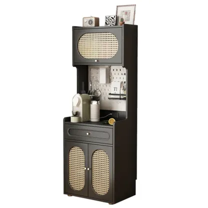 Black Rattan Kitchen Storage Sideboard with Drawers Image - 16