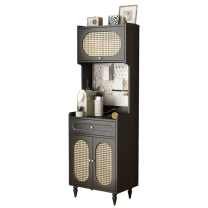 Black Rattan Kitchen Storage Sideboard with Drawers Image - 8