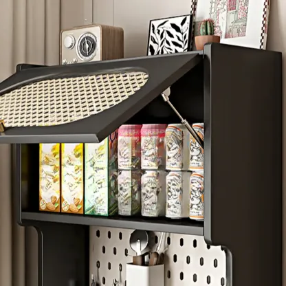 Black Rattan Kitchen Storage Sideboard with Drawers Image - 10