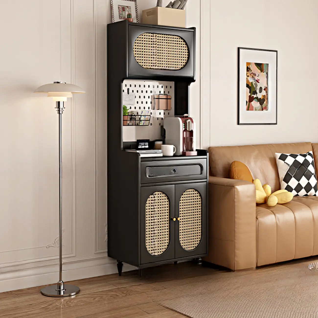 Black Rattan Kitchen Storage Sideboard with Drawers Image - 20 | homeyfad