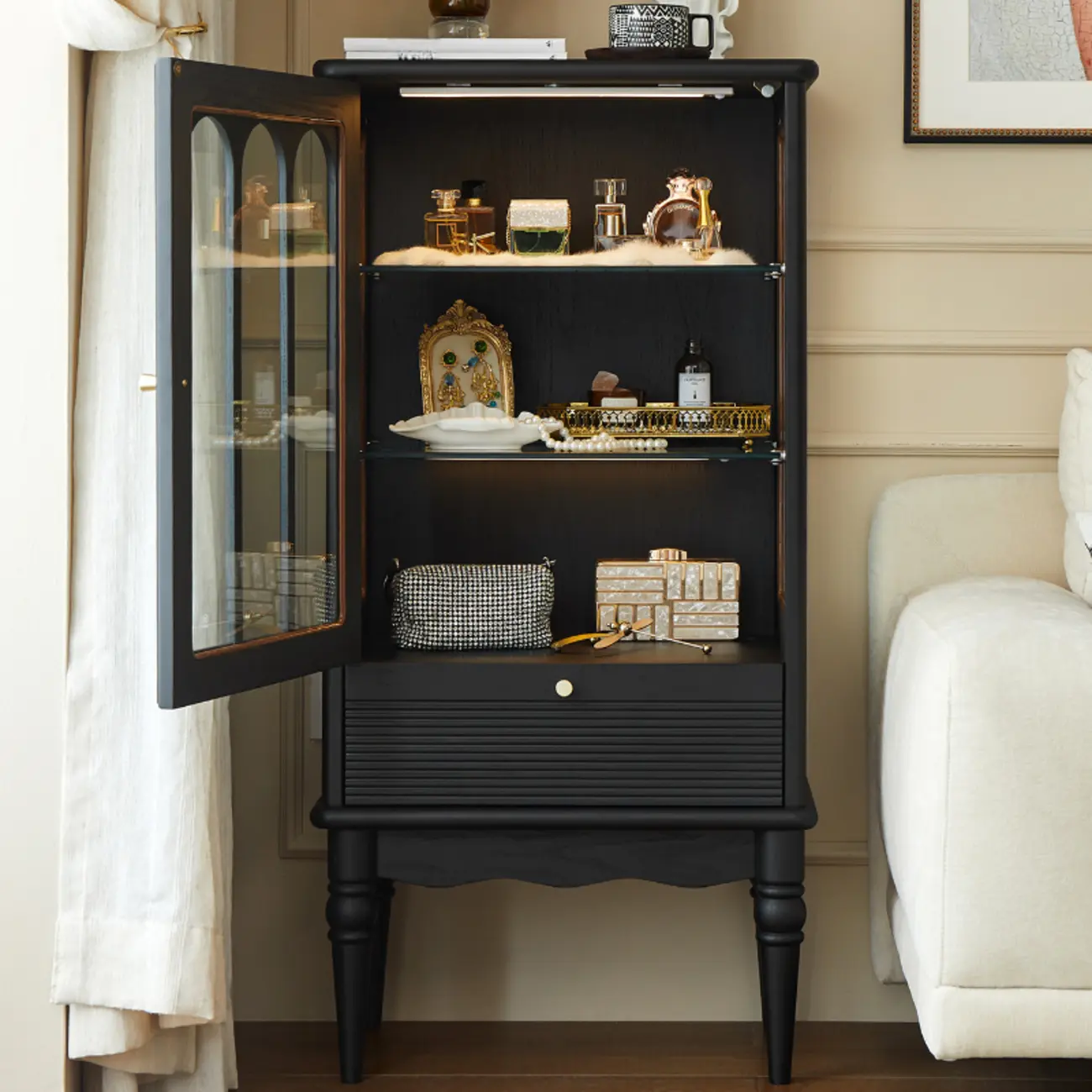 Nodic Wooden Glass Door Floor China Cabinet with Drawer Image - 1 | homeyfad