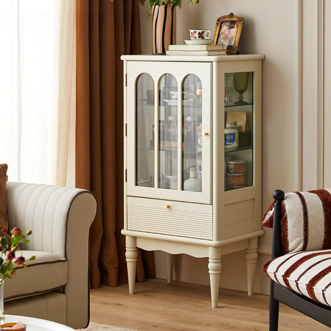 Nodic Wooden Glass Door Floor China Cabinet with Drawer Image - 5 | homeyfad