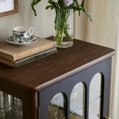 Nodic Wooden Glass Door Floor China Cabinet with Drawer Image - 8