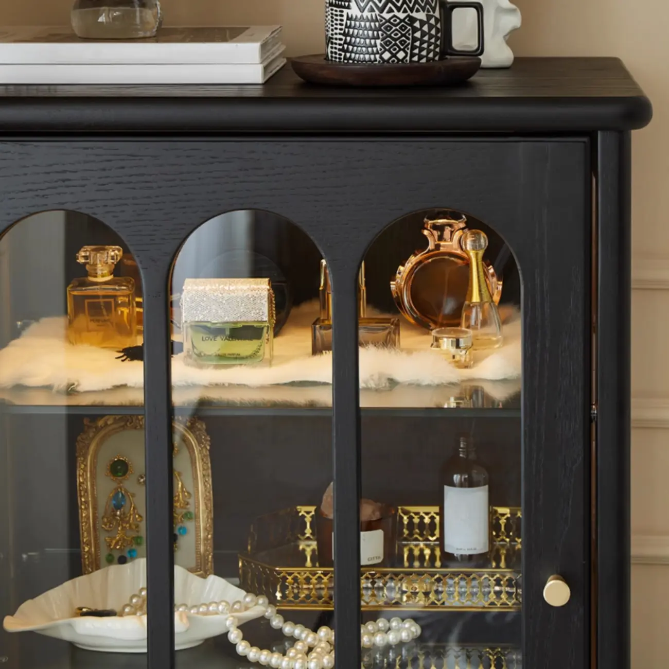 Nodic Wooden Glass Door Floor China Cabinet with Drawer Image - 9 | homeyfad