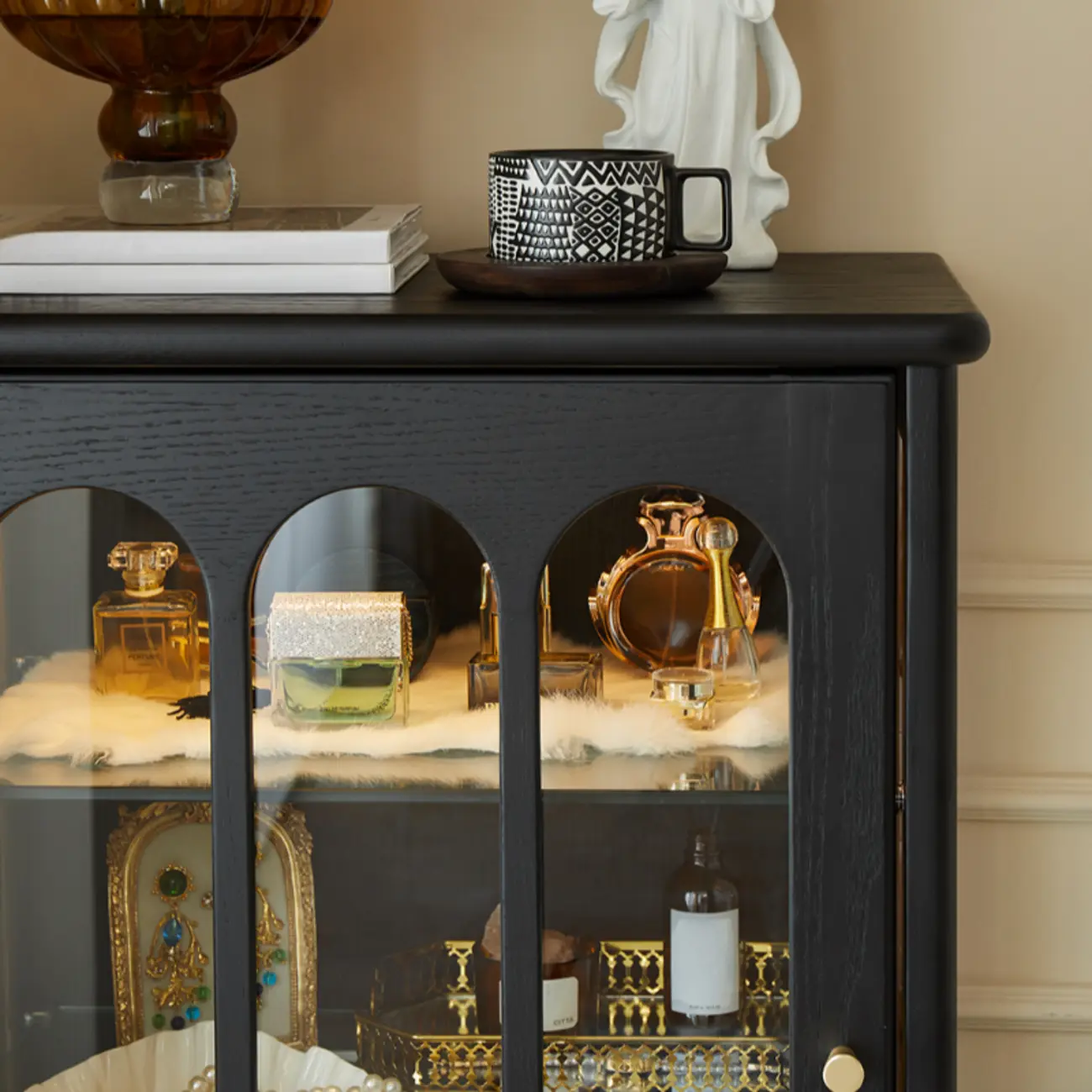 Nodic Wooden Glass Door Floor China Cabinet with Drawer Image - 12 | homeyfad