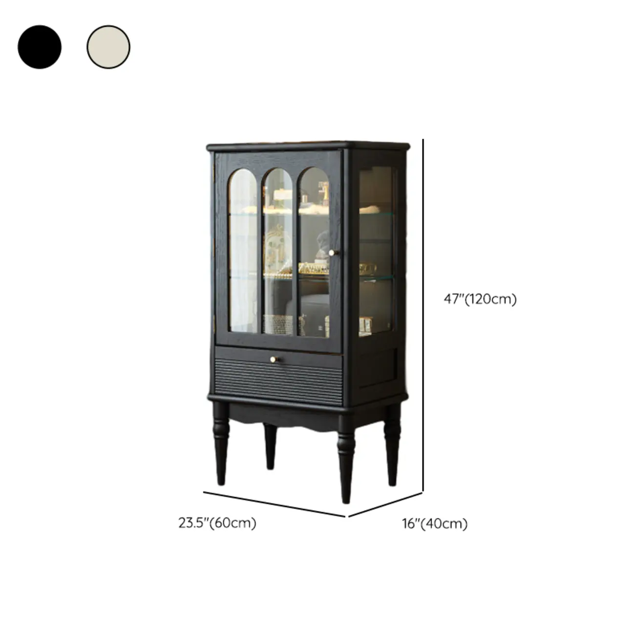 Nodic Wooden Glass Door Floor China Cabinet with Drawer #size