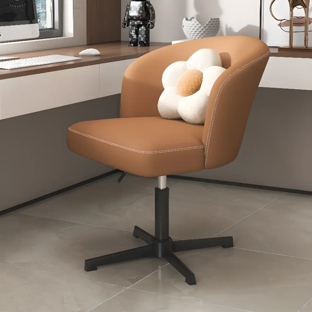 Elegant Orange Leather Swivel Office Chair Image - 1