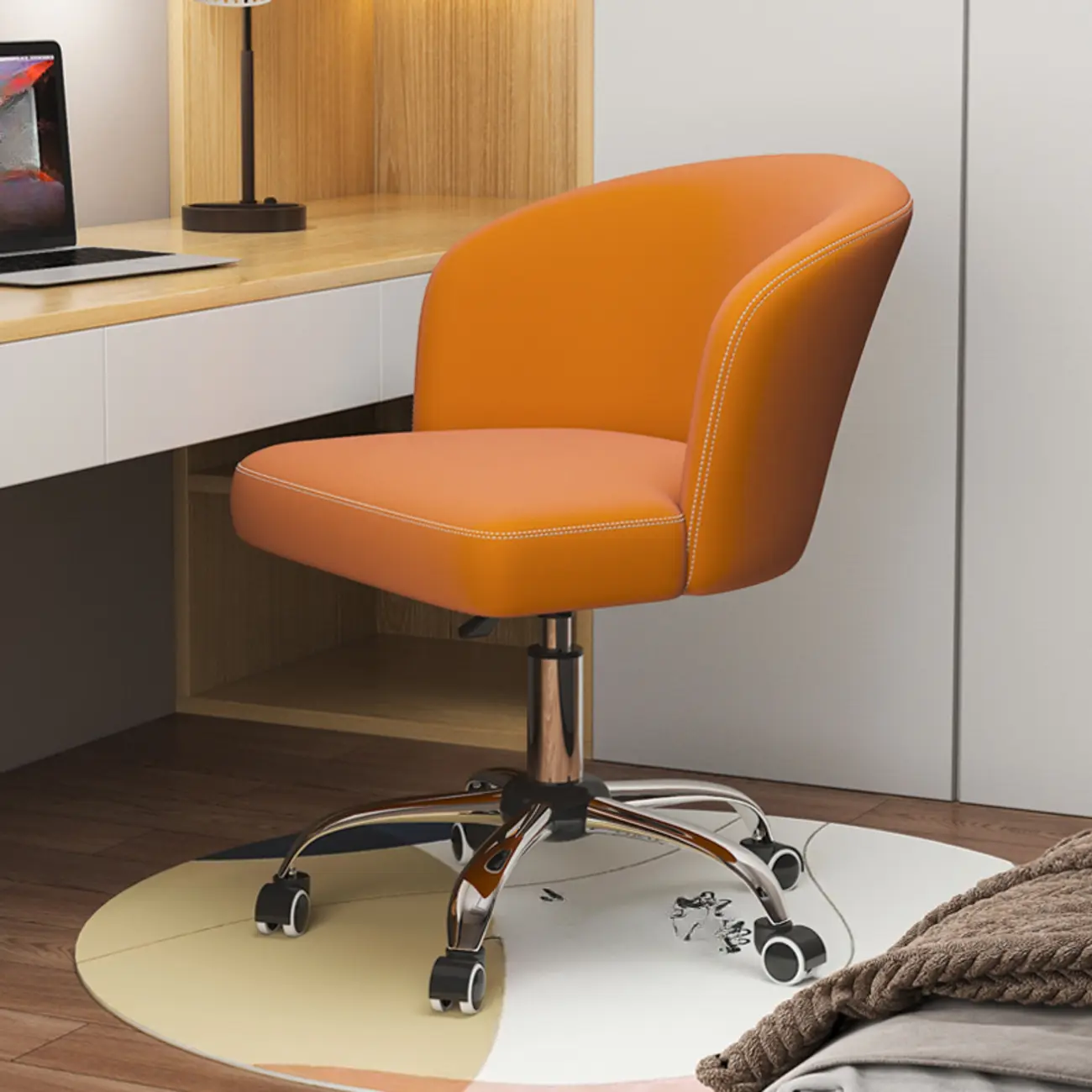 Elegant Orange Leather Swivel Office Chair Image - 13 | homeyfad