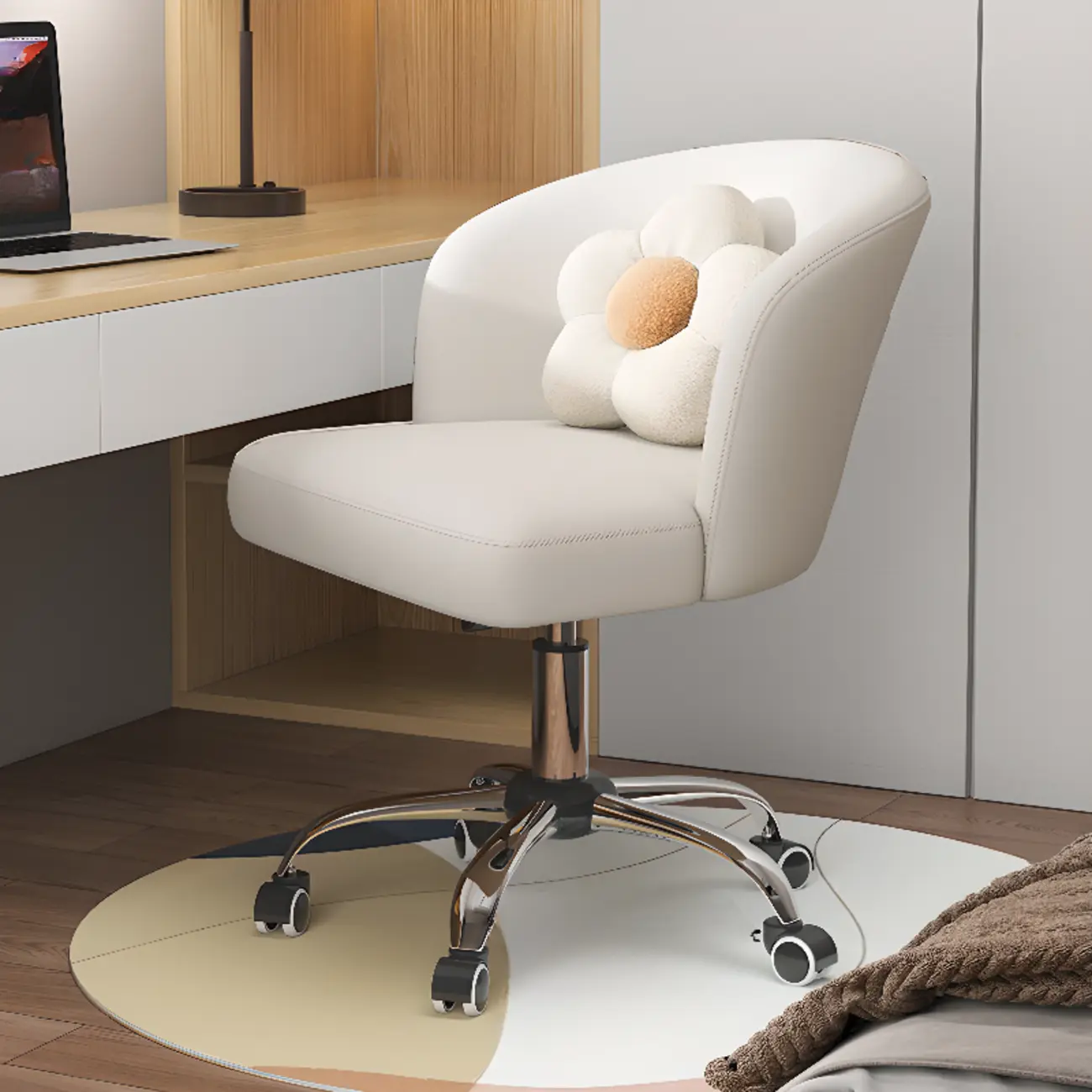 Elegant Orange Leather Swivel Office Chair Image - 6 | homeyfad