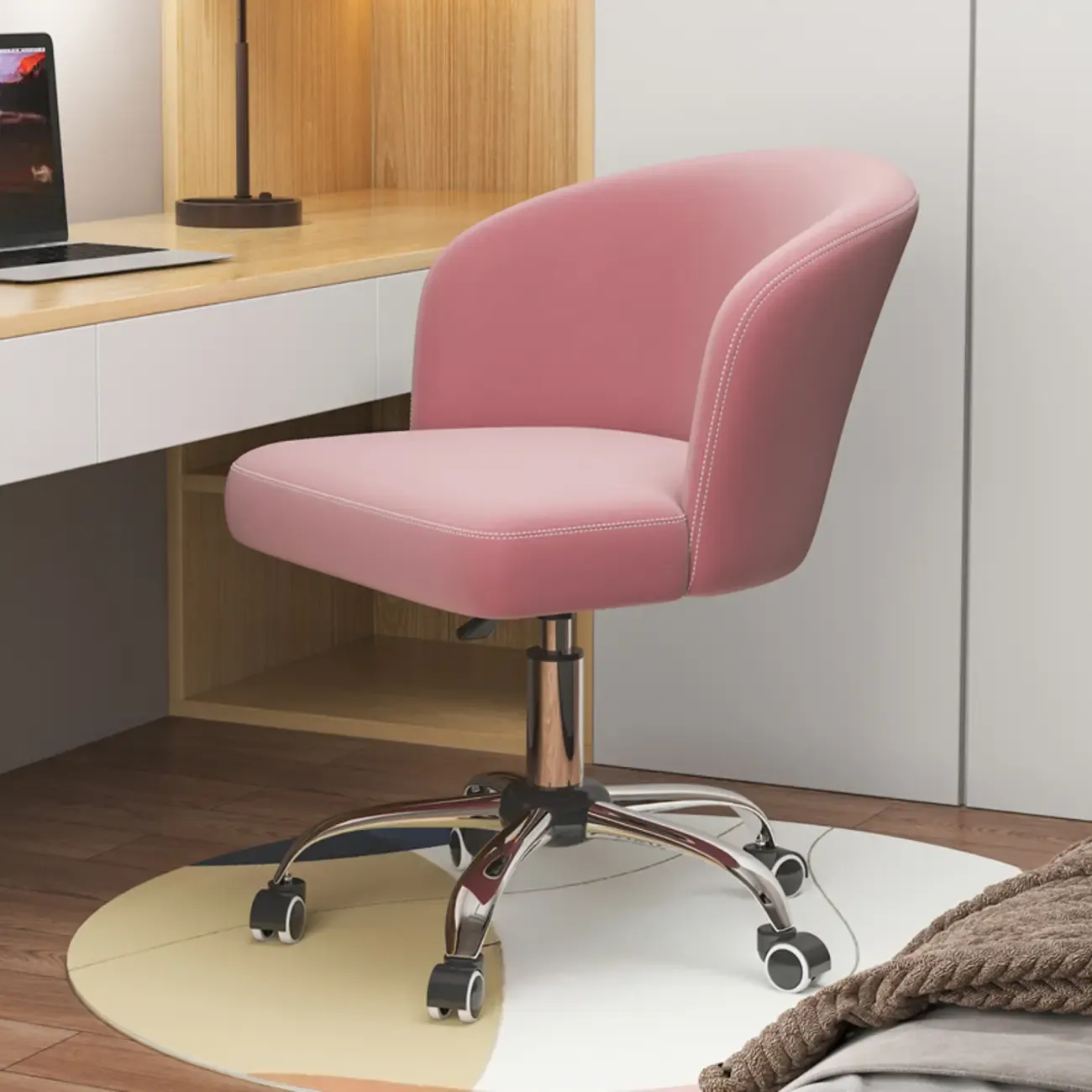 Elegant Orange Leather Swivel Office Chair Image - 11