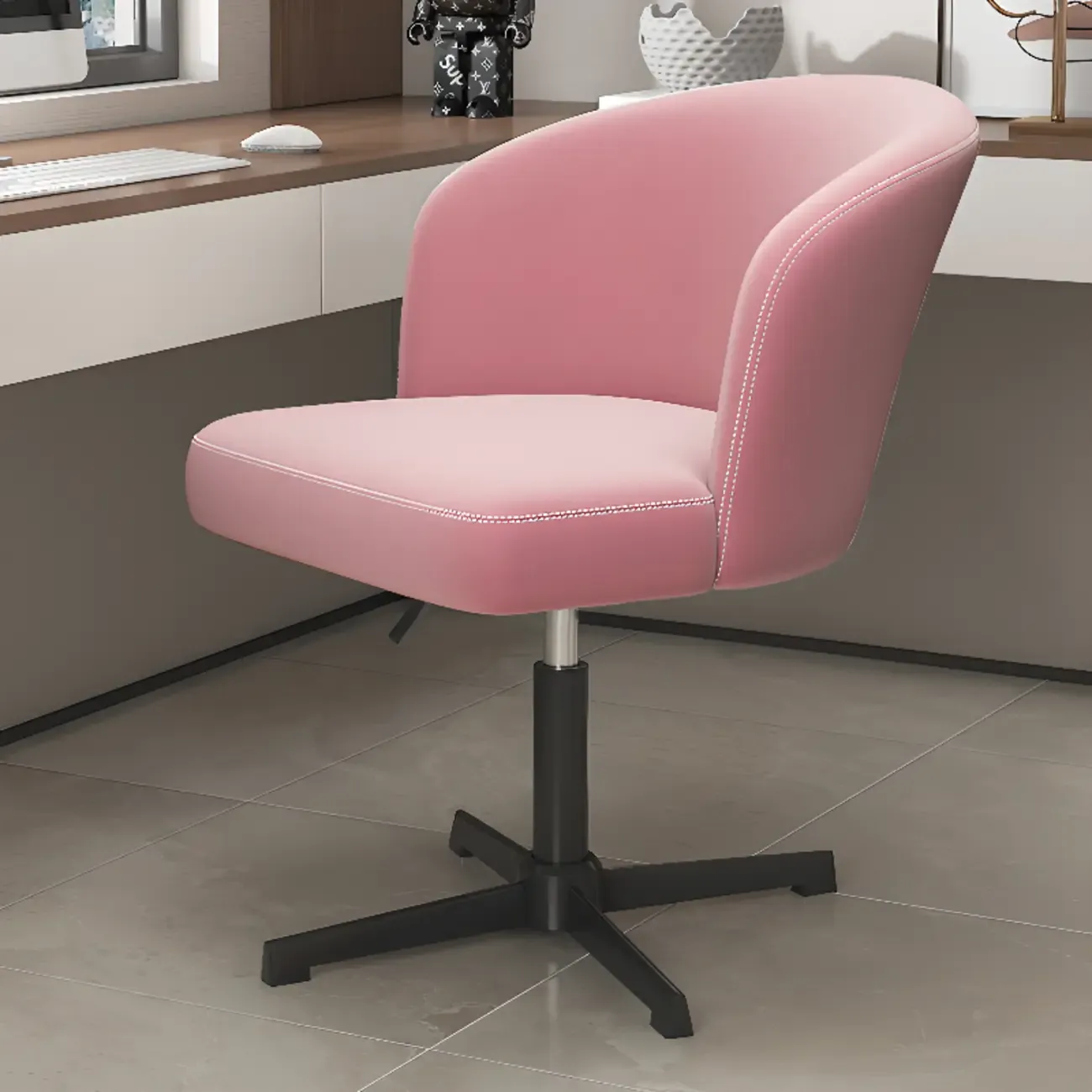 Elegant Orange Leather Swivel Office Chair Image - 17