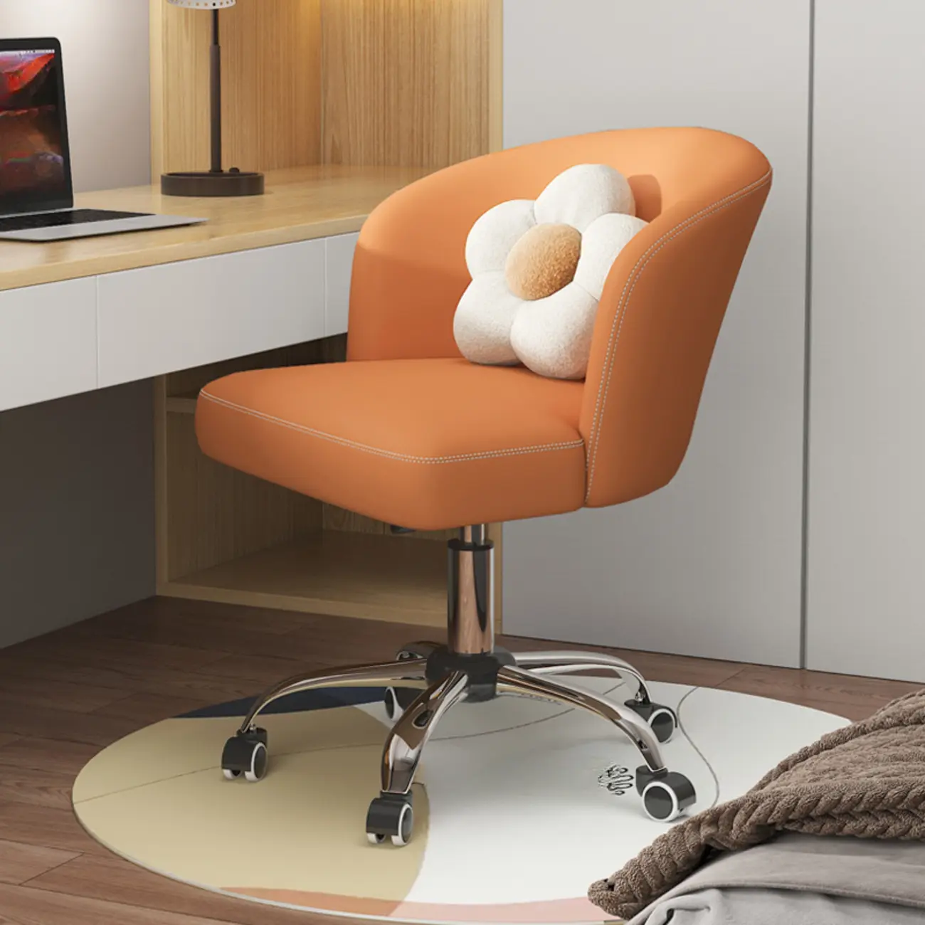Elegant Orange Leather Swivel Office Chair Image - 5 | homeyfad