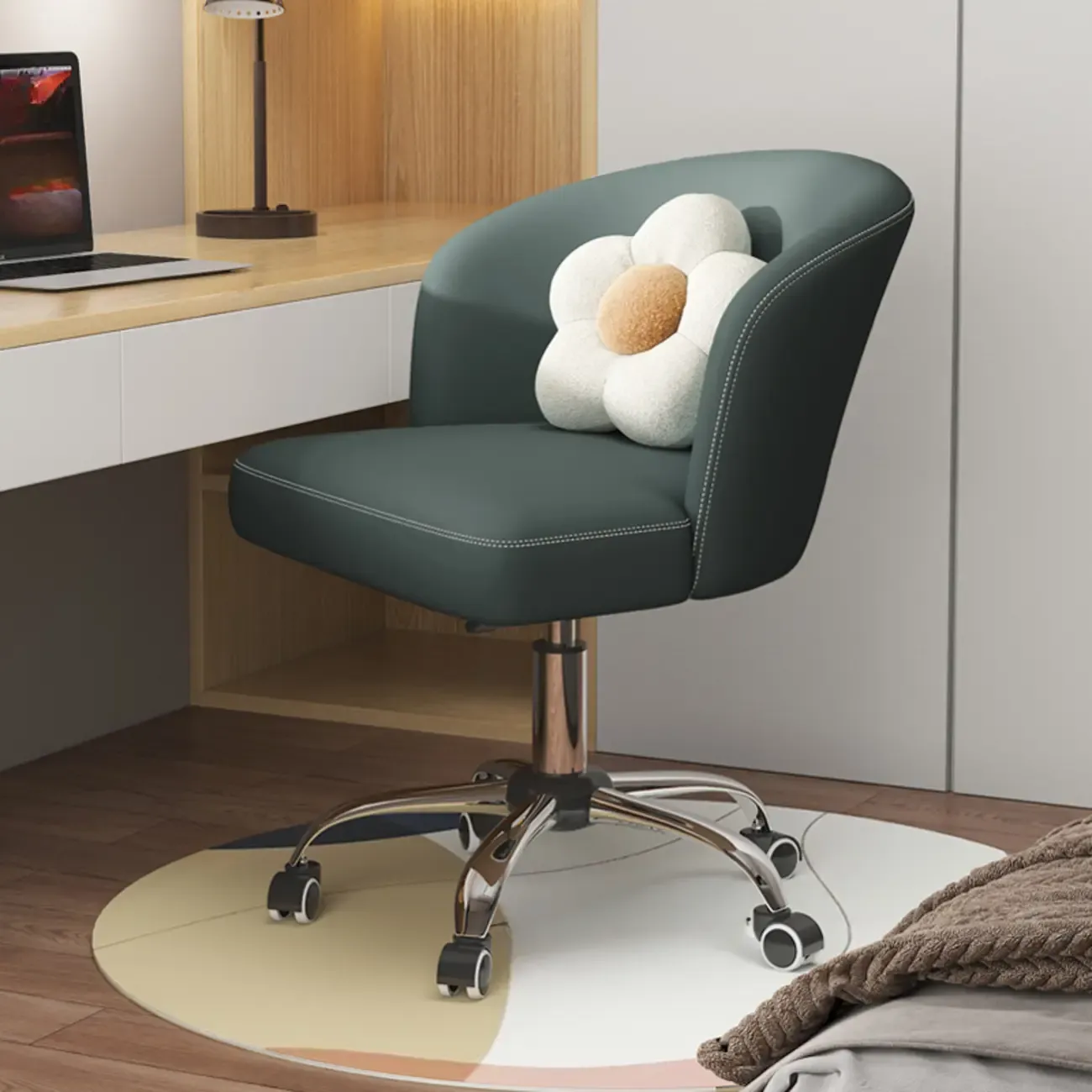 Elegant Orange Leather Swivel Office Chair Image - 7