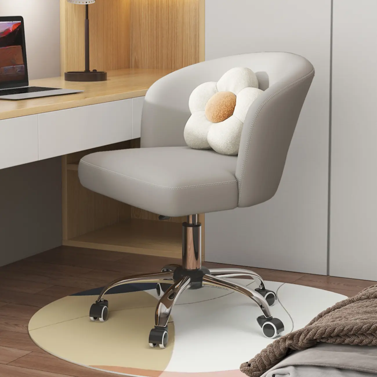 Elegant Orange Leather Swivel Office Chair Image - 9 | homeyfad